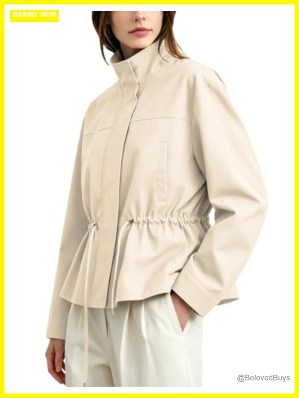 Cropped Utility Jacket Zip Up Snap Button Windbreaker Polyester Woven